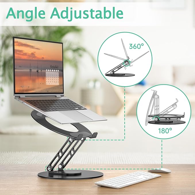 Laptop Stand for Desk Adjustable Computer Stand with 360 Rotating Base Ergonomic Laptop Riser Mount for Desk Foldable Protable Computer Desk Fits with MacBook Pro Air, Round Black | Stands - TrueDesk