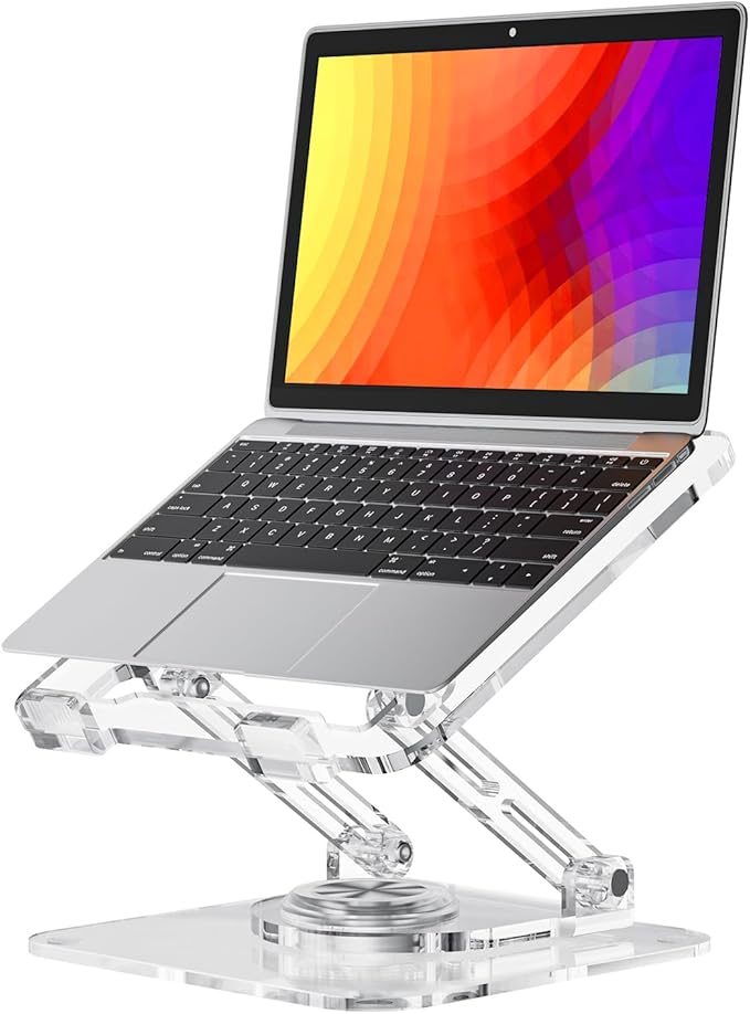 Laptop Stand for Desk - Adjustable, Foldable Clear Acrylic Riser with 360° Rotating Base, Ergonomic Laptop Holder for MacBook Pro/Air & 10 - 16” Notebooks | Stands - TrueDesk