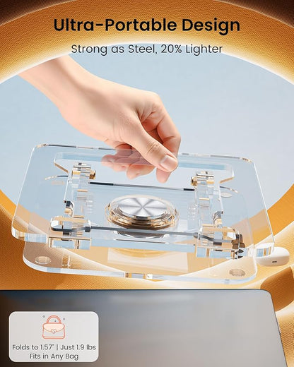 Laptop Stand for Desk - Adjustable, Foldable Clear Acrylic Riser with 360° Rotating Base, Ergonomic Laptop Holder for MacBook Pro/Air & 10 - 16” Notebooks | Stands - TrueDesk