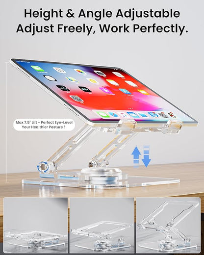 Laptop Stand for Desk - Adjustable, Foldable Clear Acrylic Riser with 360° Rotating Base, Ergonomic Laptop Holder for MacBook Pro/Air & 10 - 16” Notebooks | Stands - TrueDesk