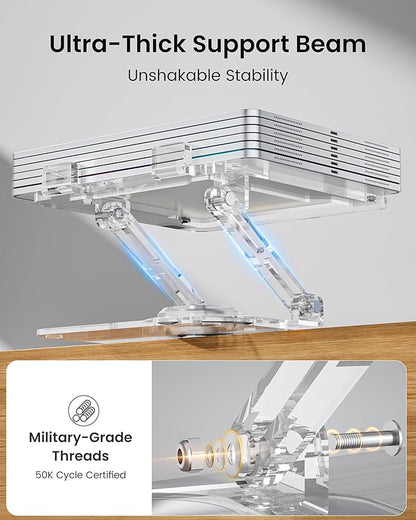 Laptop Stand for Desk - Adjustable, Foldable Clear Acrylic Riser with 360° Rotating Base, Ergonomic Laptop Holder for MacBook Pro/Air & 10 - 16” Notebooks | Stands - TrueDesk