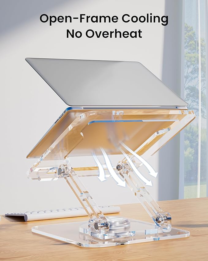 Laptop Stand for Desk - Adjustable, Foldable Clear Acrylic Riser with 360° Rotating Base, Ergonomic Laptop Holder for MacBook Pro/Air & 10 - 16” Notebooks | Stands - TrueDesk