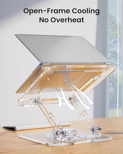 Laptop Stand for Desk - Adjustable, Foldable Clear Acrylic Riser with 360° Rotating Base, Ergonomic Laptop Holder for MacBook Pro/Air & 10 - 16” Notebooks | Stands - TrueDesk