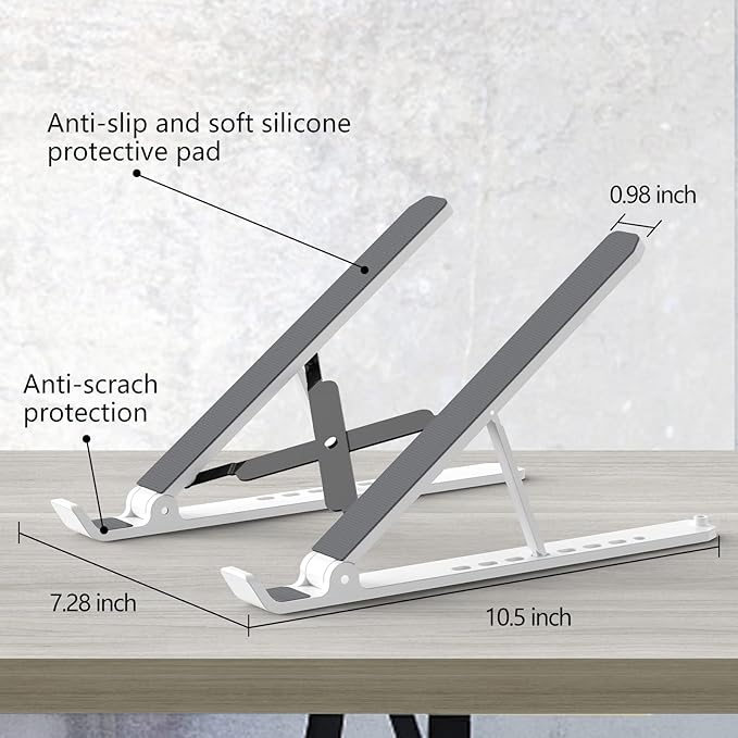 Laptop Stand for Desk, Adjustable Laptop Riser Foldable Portable Laptop Holder, Ventilated Cooling Notebook Stand for 10 - 15.6” Laptop,Tablet - White | Mounts - TrueDesk