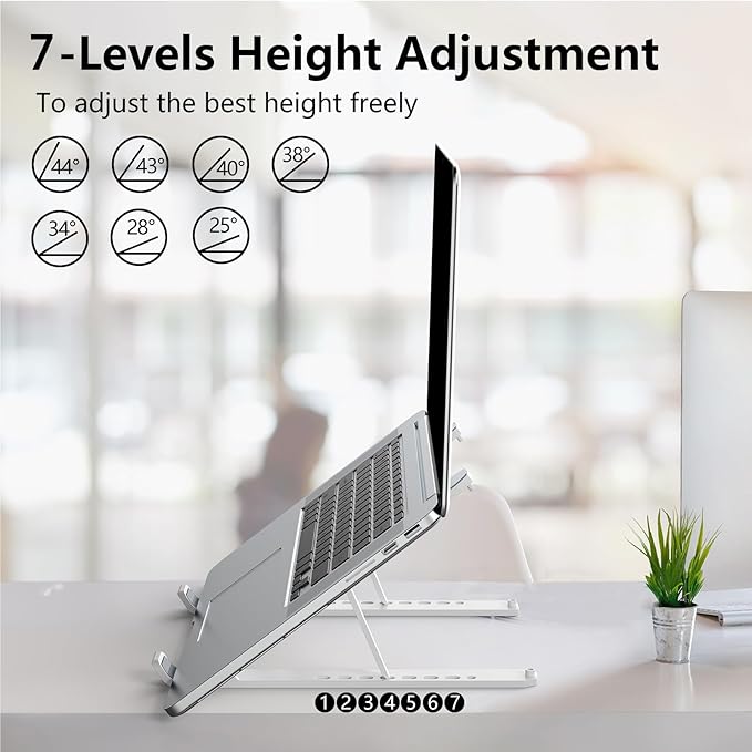 Laptop Stand for Desk, Adjustable Laptop Riser Foldable Portable Laptop Holder, Ventilated Cooling Notebook Stand for 10 - 15.6” Laptop,Tablet - White | Mounts - TrueDesk