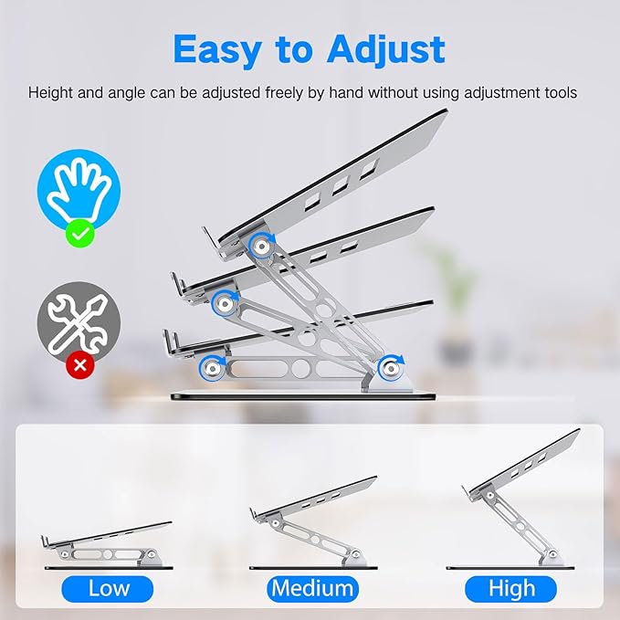 Laptop Stand for Desk, Adjustable Laptop Riser, Metal Foldable Computer Stand Holder Portable Notebook Mount, Ventilated Cooling Printer Stand Compatible with 10 - 15.6” Laptops | Stands - TrueDesk