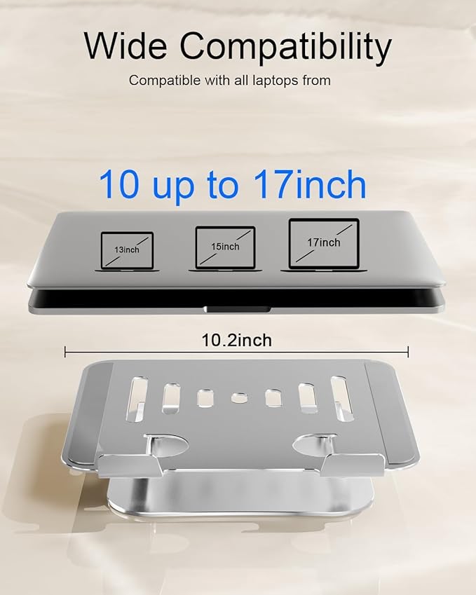 Laptop Stand for Desk, Adjustable Metal Foldable Laptop Riser Holder, Aluminum Desktop Book Stands, Ventilated Cooling Computer Notebook Stand with 10 - 17" (Silver) | Stands - TrueDesk