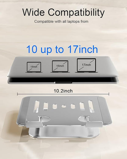 Laptop Stand for Desk, Adjustable Metal Foldable Laptop Riser Holder, Aluminum Desktop Book Stands, Ventilated Cooling Computer Notebook Stand with 10 - 17" (Silver) | Stands - TrueDesk
