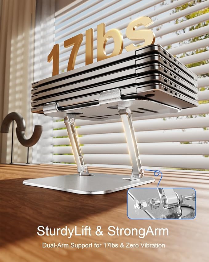 Laptop Stand for Desk, Adjustable Metal Foldable Laptop Riser Holder, Aluminum Desktop Book Stands, Ventilated Cooling Computer Notebook Stand with 10 - 17" (Silver) | Stands - TrueDesk