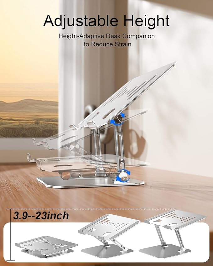 Laptop Stand for Desk, Adjustable Metal Foldable Laptop Riser Holder, Aluminum Desktop Book Stands, Ventilated Cooling Computer Notebook Stand with 10 - 17" (Silver) | Stands - TrueDesk