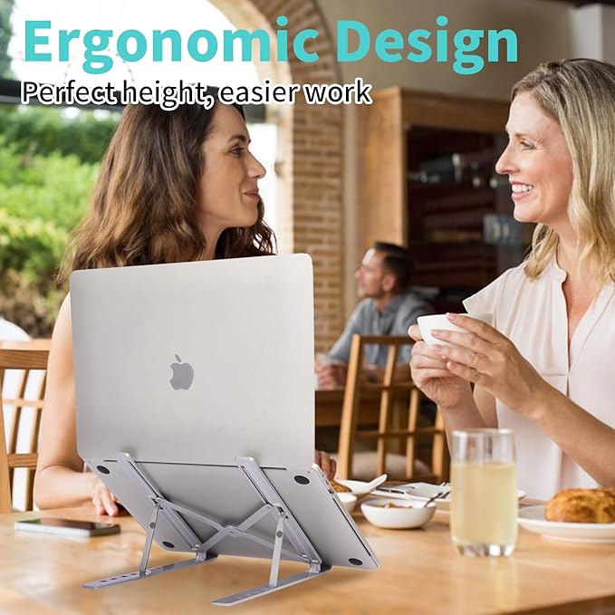 Laptop Stand for Desk, Aluminum Metal MacBook Stand, Computer Riser for Desk, Portable Foldable Adjustable Notebook Holder, Compatible with 10 - 15.6 Inch Laptops, iPad, Black. | Stands - TrueDesk