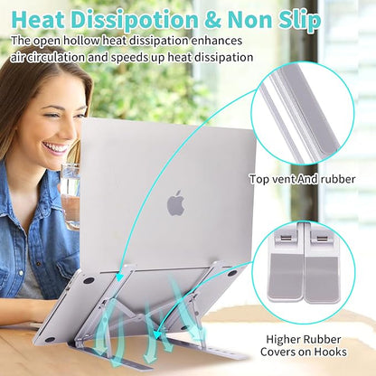 Laptop Stand for Desk, Aluminum Metal MacBook Stand, Computer Riser for Desk, Portable Foldable Adjustable Notebook Holder, Compatible with 10 - 15.6 Inch Laptops, iPad, Black. | Stands - TrueDesk
