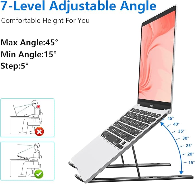 Laptop Stand for Desk, Aluminum Metal MacBook Stand，Computer Riser for Desk, Portable Foldable Adjustable Notebook Holder, Compatible with 10 - 15.6 Inch Laptops, iPad, Space Gray. | Stands - TrueDesk