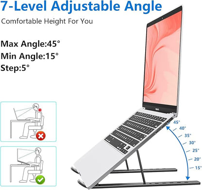 Laptop Stand for Desk, Aluminum Metal MacBook Stand，Computer Riser for Desk, Portable Foldable Adjustable Notebook Holder, Compatible with 10 - 15.6 Inch Laptops, iPad, Space Gray. | Stands - TrueDesk
