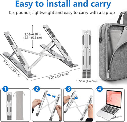Laptop Stand for Desk, Aluminum Metal MacBook Stand，Computer Riser for Desk, Portable Foldable Adjustable Notebook Holder, Compatible with 10 - 15.6 Inch Laptops, iPad, Silver. | Stands - TrueDesk