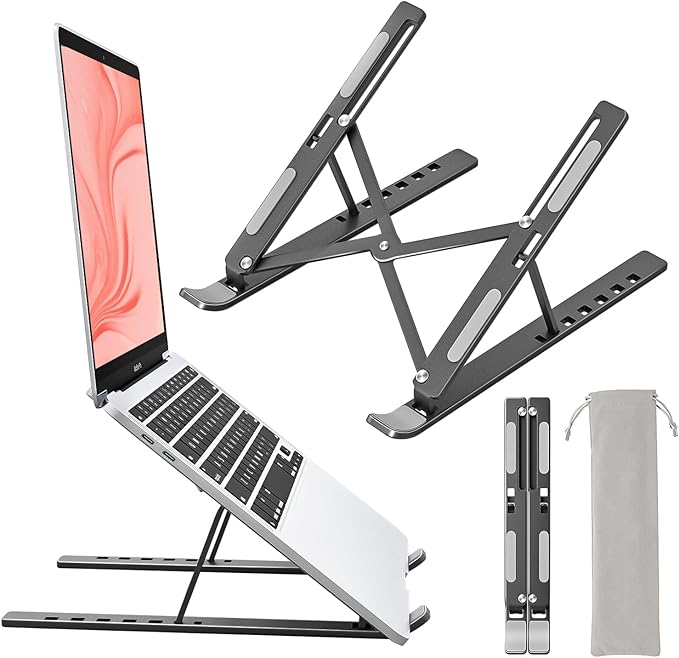 Laptop Stand for Desk, Aluminum Metal MacBook Stand，Computer Riser for Desk, Portable Foldable Adjustable Notebook Holder, Compatible with 10 - 15.6 Inch Laptops, iPad, Space Gray. | Stands - TrueDesk