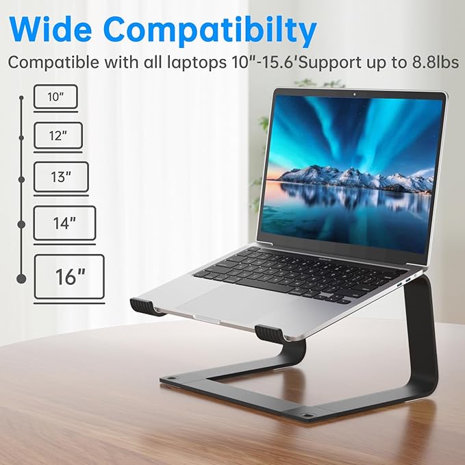 Laptop Stand for Desk Detachable Aluminum Computer Riser Portable Metal Notebook Printer Stand Holder Compatible with MacBook Air, Pro, Dell, HP, Lenovo and All 10 - 16" Laptops, Black | Stands - TrueDesk