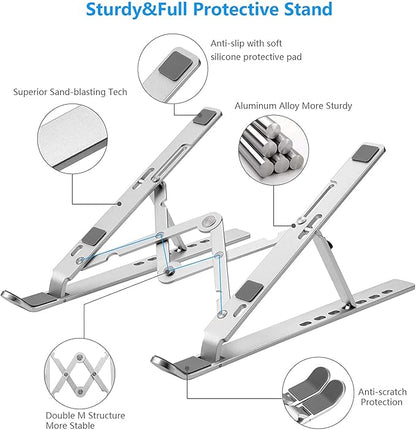 Laptop Stand for Desk, Ergonomic Design Adjustable Aluminum Foldable Portable Computer Stand, Compatible with MacBook Air Pro, HP, Lenovo, Dell, More 10 - 15.6”Inch and Tablets (Silver) | Stands - TrueDesk
