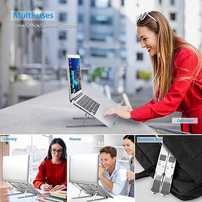 Laptop Stand for Desk, Ergonomic Design Adjustable Aluminum Foldable Portable Computer Stand, Compatible with MacBook Air Pro, HP, Lenovo, Dell, More 10 - 15.6”Inch and Tablets (Silver) | Stands - TrueDesk