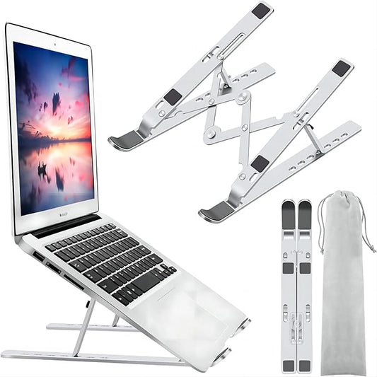 Laptop Stand for Desk, Ergonomic Design Adjustable Aluminum Foldable Portable Computer Stand, Compatible with MacBook Air Pro, HP, Lenovo, Dell, More 10 - 15.6”Inch and Tablets (Silver) | Stands - TrueDesk