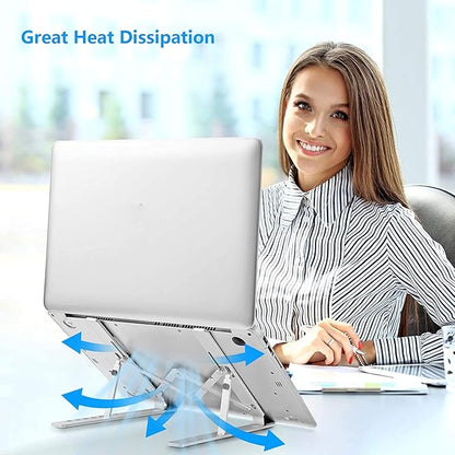Laptop Stand for Desk, Ergonomic Design Adjustable Aluminum Foldable Portable Computer Stand, Compatible with MacBook Air Pro, HP, Lenovo, Dell, More 10 - 15.6”Inch and Tablets (Silver) | Stands - TrueDesk