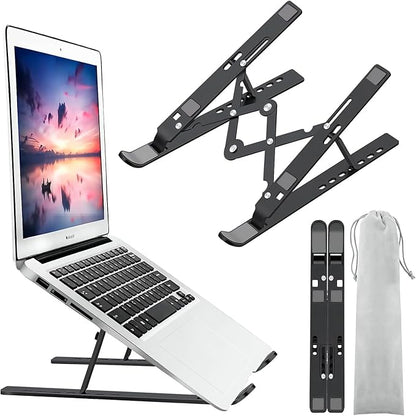 Laptop Stand for Desk, Ergonomic Design Adjustable Aluminum Foldable Portable Computer Stand, Compatible with MacBook Air Pro, HP, Lenovo, Dell, More 10 - 15.6”Inch and Tablets (Black) | Stands - TrueDesk