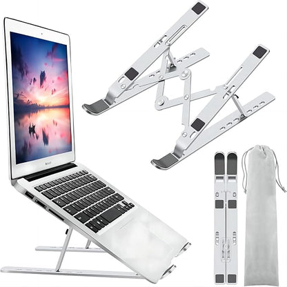 Laptop Stand for Desk, Ergonomic Design Adjustable Aluminum Foldable Portable Computer Stand, Compatible with MacBook Air Pro, HP, Lenovo, Dell, More 10 - 15.6”Inch and Tablets (Silver) | Stands - TrueDesk