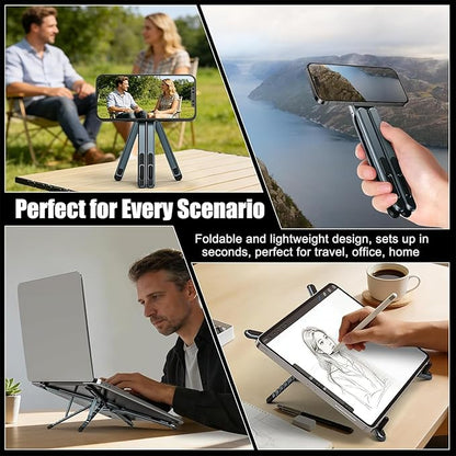 Laptop Stand for Desk, Foldable Aluminum Alloy Magnetic Computer Riser, Ergonomic 8 - Level Adjustable Height Travel Laptop Holder,Multi - Functional Stand for 10–16"Laptop,4–13" Tablet and Phone | Stands - TrueDesk