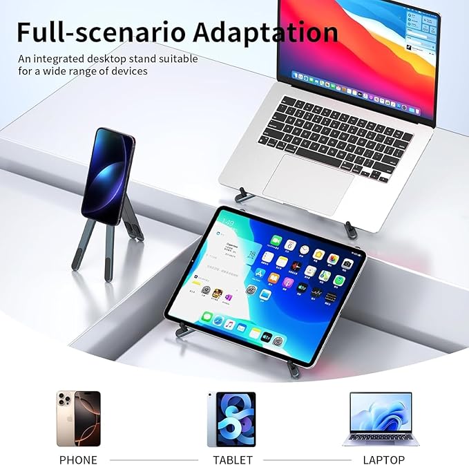 Laptop Stand for Desk, Foldable Aluminum Alloy Magnetic Computer Riser, Ergonomic 8 - Level Adjustable Height Travel Laptop Holder,Multi - Functional Stand for 10–16"Laptop,4–13" Tablet and Phone | Stands - TrueDesk