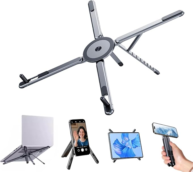 Laptop Stand for Desk, Foldable Aluminum Alloy Magnetic Computer Riser, Ergonomic 8 - Level Adjustable Height Travel Laptop Holder,Multi - Functional Stand for 10–16"Laptop,4–13" Tablet and Phone | Stands - TrueDesk