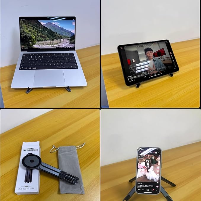 Laptop Stand for Desk, Foldable Aluminum Alloy Magnetic Computer Riser, Ergonomic 8 - Level Adjustable Height Travel Laptop Holder,Multi - Functional Stand for 10–16"Laptop,4–13" Tablet and Phone | Stands - TrueDesk