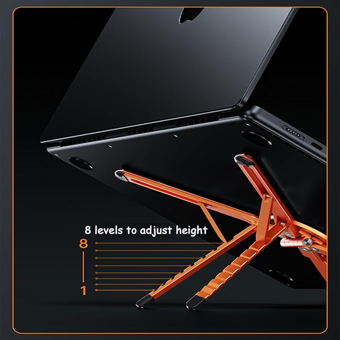 Laptop Stand for Desk, Foldable Aluminum Alloy Magnetic Computer Riser, Ergonomic 8 - Level Adjustable Height Travel Laptop Holder,Multi - Functional Stand for 10–16"Laptop,4–13" Tablet and Phone | Stands - TrueDesk