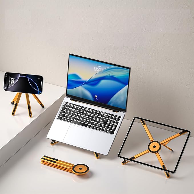 Laptop Stand for Desk, Foldable Aluminum Alloy Magnetic Computer Riser, Ergonomic 8 - Level Adjustable Height Travel Laptop Holder,Multi - Functional Stand for 10–16"Laptop,4–13" Tablet and Phone | Stands - TrueDesk