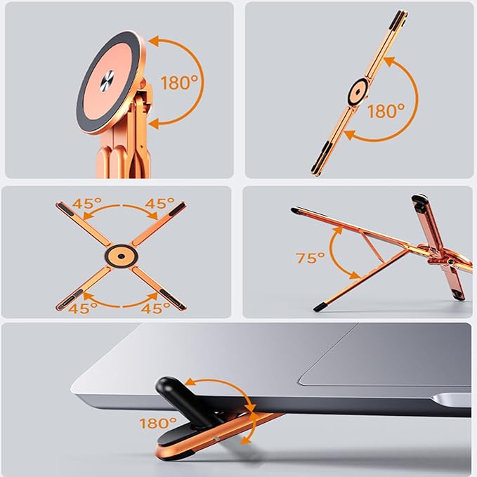 Laptop Stand for Desk, Foldable Aluminum Alloy Magnetic Computer Riser, Ergonomic 8 - Level Adjustable Height Travel Laptop Holder,Multi - Functional Stand for 10–16"Laptop,4–13" Tablet and Phone | Stands - TrueDesk