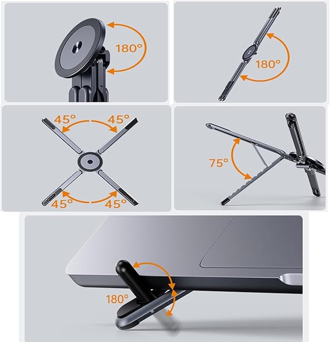 Laptop Stand for Desk, Foldable Aluminum Alloy Magnetic Computer Riser, Ergonomic 8 - Level Adjustable Height Travel Laptop Holder,Multi - Functional Stand for 10–16"Laptop,4–13" Tablet and Phone | Stands - TrueDesk