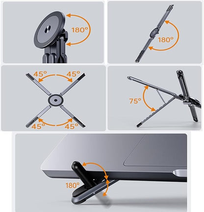 Laptop Stand for Desk, Foldable Aluminum Alloy Magnetic Computer Riser, Ergonomic 8 - Level Adjustable Height Travel Laptop Holder,Multi - Functional Stand for 10–16"Laptop,4–13" Tablet and Phone | Stands - TrueDesk
