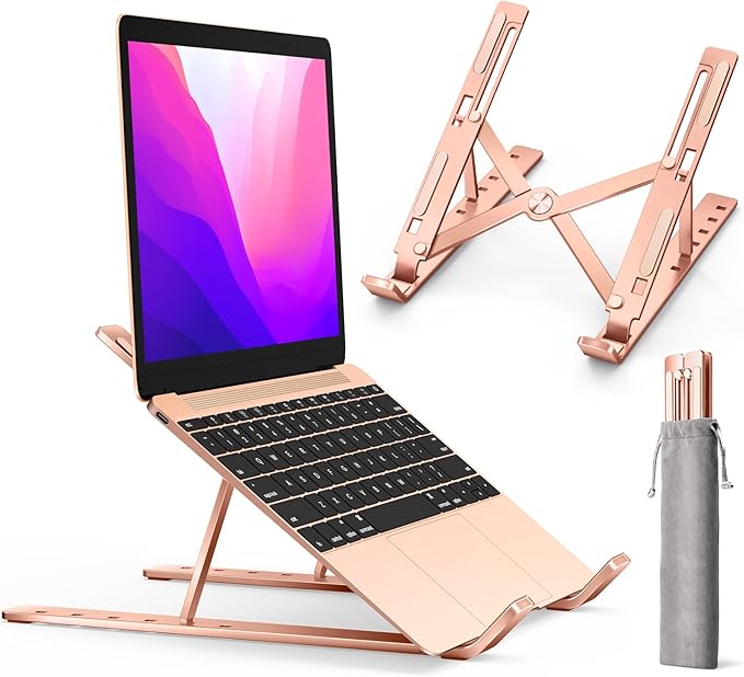 Laptop Stand, iVoler Laptop Holder Riser Computer Tablet Stand, 6 Angles Adjustable Aluminum Ergonomic Foldable Portable Desktop Holder Compatible with MacBook,iPad, HP, Dell10 - 15.6” Rose Gold | Stands - TrueDesk