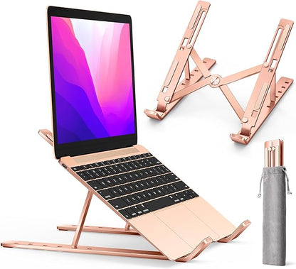 Laptop Stand, iVoler Laptop Holder Riser Computer Tablet Stand, 6 Angles Adjustable Aluminum Ergonomic Foldable Portable Desktop Holder Compatible with MacBook,iPad, HP, Dell10 - 15.6” Rose Gold | Stands - TrueDesk