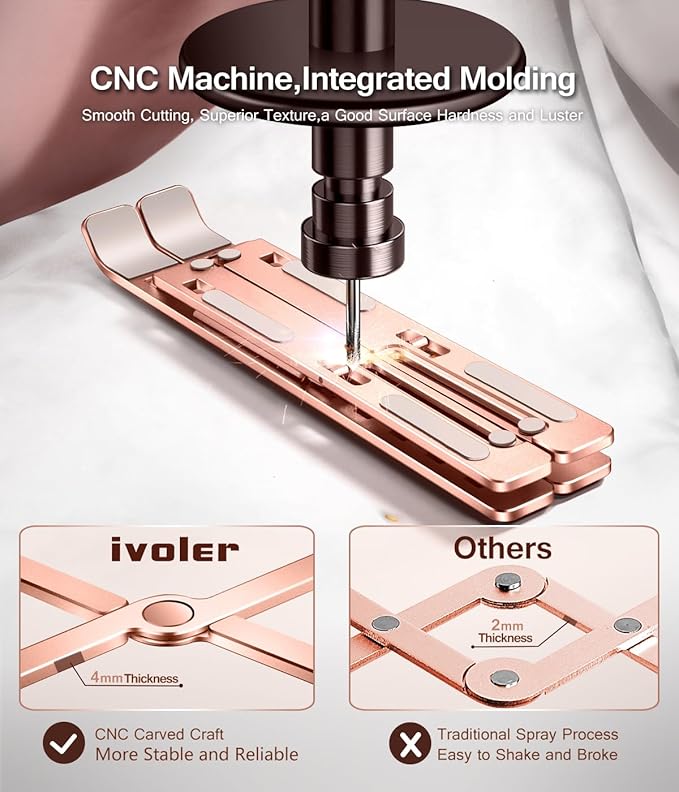 Laptop Stand, iVoler Laptop Holder Riser Computer Tablet Stand, 6 Angles Adjustable Aluminum Ergonomic Foldable Portable Desktop Holder Compatible with MacBook,iPad, HP, Dell10 - 15.6” Rose Gold | Stands - TrueDesk
