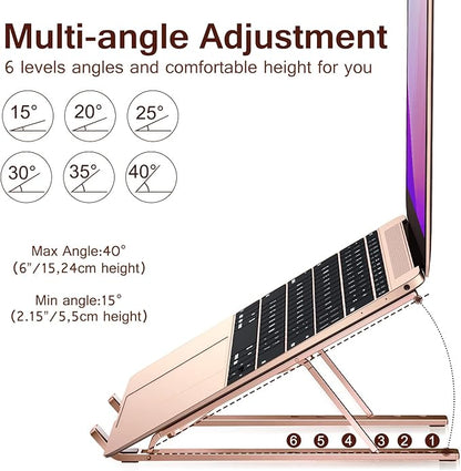 Laptop Stand, iVoler Laptop Holder Riser Computer Tablet Stand, 6 Angles Adjustable Aluminum Ergonomic Foldable Portable Desktop Holder Compatible with MacBook,iPad, HP, Dell10 - 15.6” Rose Gold | Stands - TrueDesk