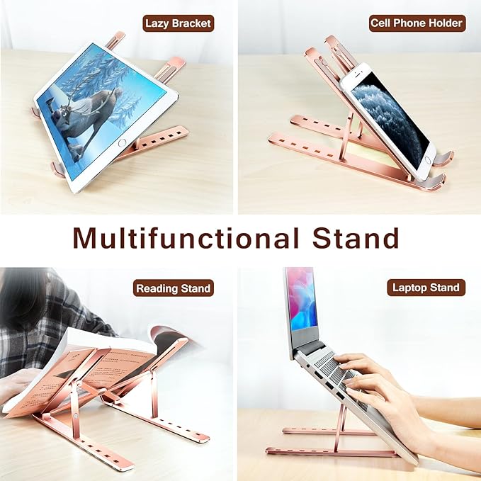 Laptop Stand, iVoler Laptop Holder Riser Computer Tablet Stand, 6 Angles Adjustable Aluminum Ergonomic Foldable Portable Desktop Holder Compatible with MacBook,iPad, HP, Dell10 - 15.6” Rose Gold | Stands - TrueDesk
