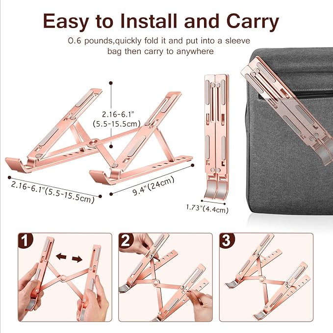 Laptop Stand, iVoler Laptop Holder Riser Computer Tablet Stand, 6 Angles Adjustable Aluminum Ergonomic Foldable Portable Desktop Holder Compatible with MacBook,iPad, HP, Dell10 - 15.6” Rose Gold | Stands - TrueDesk