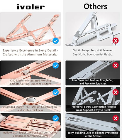 Laptop Stand, iVoler Laptop Holder Riser Computer Tablet Stand, 6 Angles Adjustable Aluminum Ergonomic Foldable Portable Desktop Holder Compatible with MacBook,iPad, HP, Dell10 - 15.6” Rose Gold | Stands - TrueDesk
