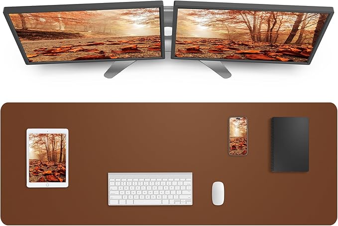 Large Desk Mat 55" x 17"Leather Desk Pad Protector,Mouse Pad,Office Desk Mat, Non - Slip PU Leather Desk Blotter,Waterproof Keyboard mat for Office/Home/Decor (Brown) | Desk Pads Blotters - TrueDesk
