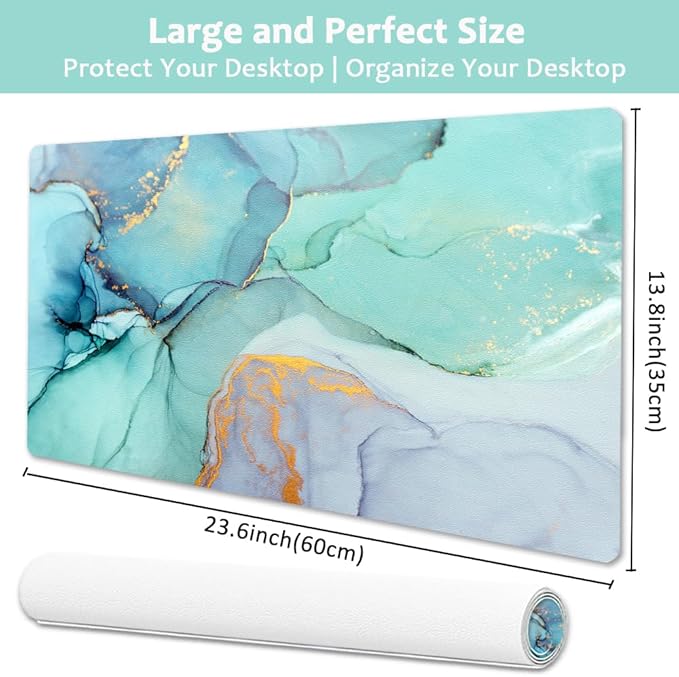 Large Desk Mat, Dual Side PU Leather Waterproof Mousepad Desk Pad, Desk Protector Writing Pads Desk Accessories for Office and Home (B - Green Marble, 24''X14'') | Desk Pads Blotters - TrueDesk