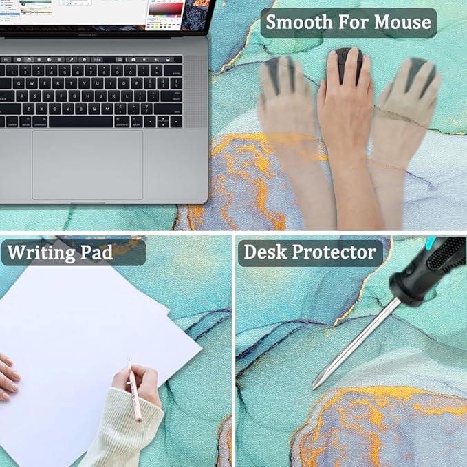 Large Desk Mat, Dual Side PU Leather Waterproof Mousepad Desk Pad, Desk Protector Writing Pads Desk Accessories for Office and Home (B - Green Marble, 24''X14'') | Desk Pads Blotters - TrueDesk