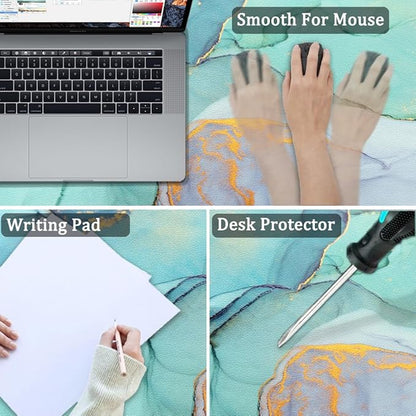 Large Desk Mat, Dual Side PU Leather Waterproof Mousepad Desk Pad, Desk Protector Writing Pads Desk Accessories for Office and Home (B - Green Marble, 24''X14'') | Desk Pads Blotters - TrueDesk