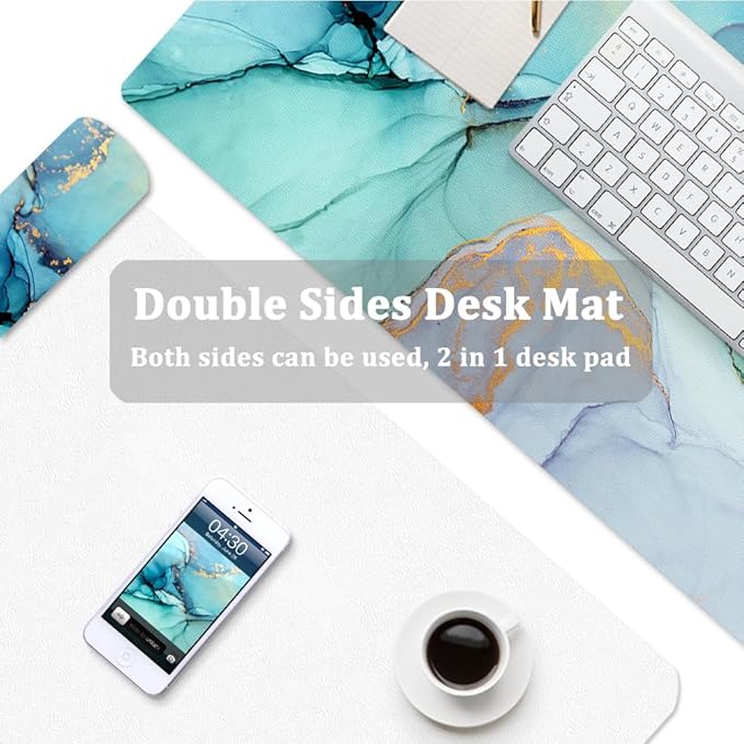 Large Desk Mat, Dual Side PU Leather Waterproof Mousepad Desk Pad, Desk Protector Writing Pads Desk Accessories for Office and Home (B - Green Marble, 24''X14'') | Desk Pads Blotters - TrueDesk