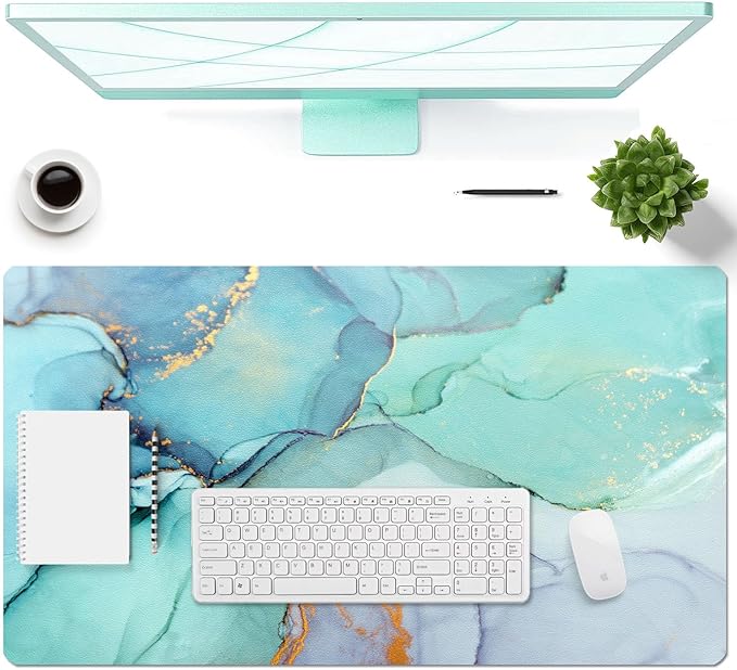 Large Desk Mat, Dual Side PU Leather Waterproof Mousepad Desk Pad, Desk Protector Writing Pads Desk Accessories for Office and Home (B - Green Marble, 24''X14'') | Desk Pads Blotters - TrueDesk