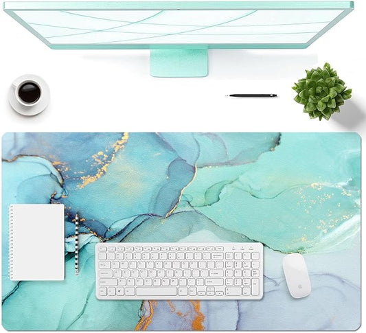 Large Desk Mat, Dual Side PU Leather Waterproof Mousepad Desk Pad, Desk Protector Writing Pads Desk Accessories for Office and Home (B - Green Marble, 24''X14'') | Desk Pads Blotters - TrueDesk